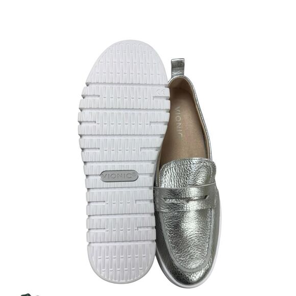 VIONIC Uptown Flats Shoes Loafers Leather Silver Comfort Size 8.5 New - Picture 3 of 5